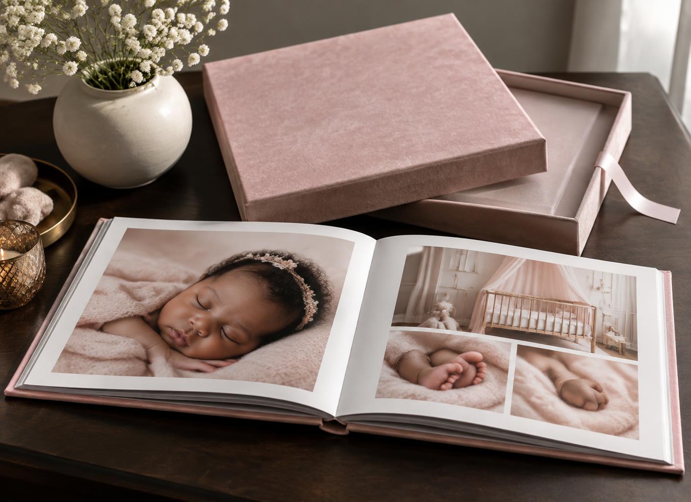 Livre photo de naissance terminé avec son coffret